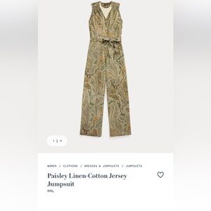 NWT Ralph Lauren Double RL Paisley Linen Cotton Jersey Jumpsuit